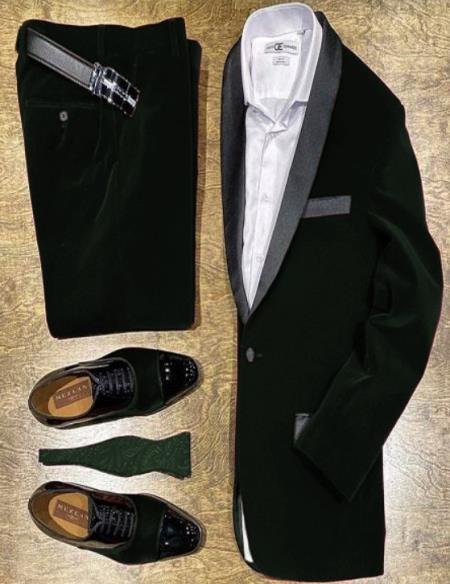 Olive Green Velvet Fabric Suit  With Velvet Tuxedos Fabric