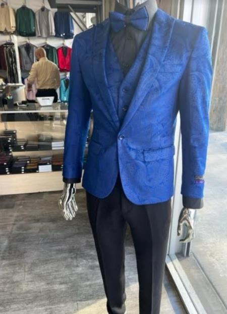 Mens Paisley Blazer - Floral Sport Coat - Royal Blue - Indigo Sport Jacket