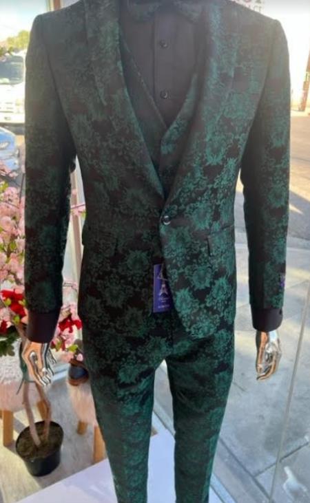 Mens Paisley Blazer - Floral Sport Coat - Hunter - Emerald G
