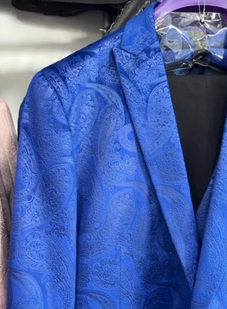 Mens Paisley Blazer - Floral Sport Coat - Royal Blue - Indig