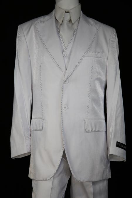 Mens White Suit - With Stitching Around it