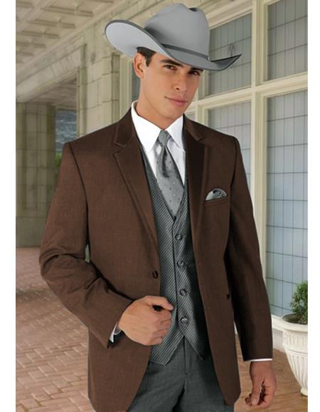 Mens Western Style Suits - Brown Cowboy Suit - Country Wedding Suits