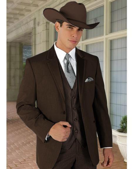 Mens Western Style Suits - Dark Brown Cowboy Suit - Country Wedding Suits