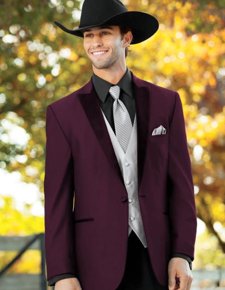 Mens Western Style Suits - Burgundy Cowboy Suit - Country Wedding Suits