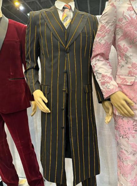 Maxi Length - Black and Gold Pinstripe Zoot Suit - Long Suit