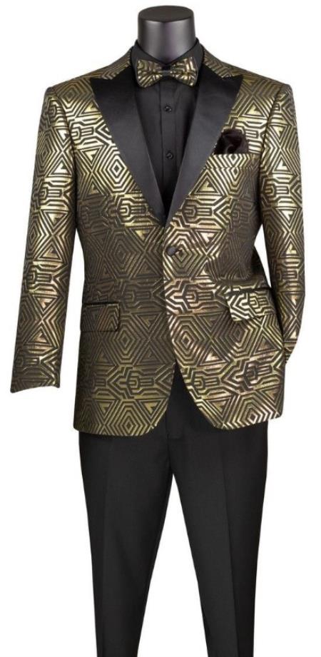 Prom Suit - Gold - Paisley Floral Tuxedo - Wedding Groom Sui