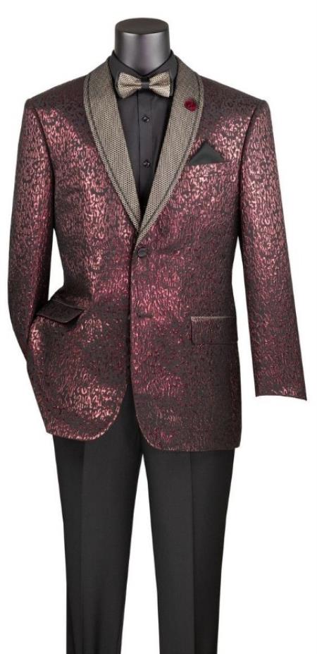 Prom Suit - Burgundy - Paisley Floral Tuxedo - Wedding Groom Suit