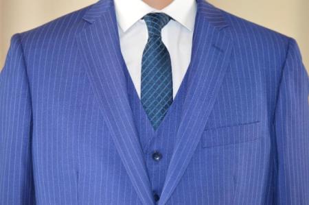 Mens Light Blue Pinstripe Vested Suit - Modern Fit
