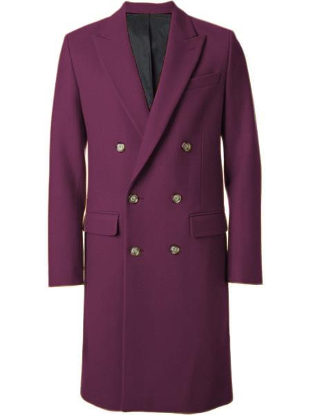 Men's Burgundy 44Inch Long Double Breasted Overcoat Winter Men's Topcoat Sale