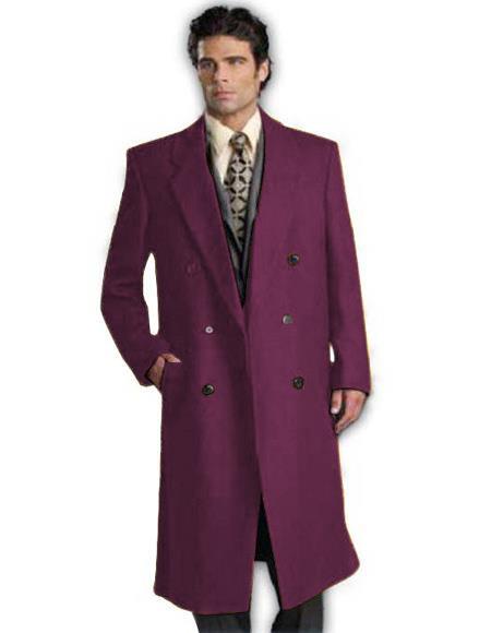 DBCoat Men's Wool Long Designer Men's Wool Men's Peacoat Sale Double Breasted Overcoat Style Full Length Burgundy