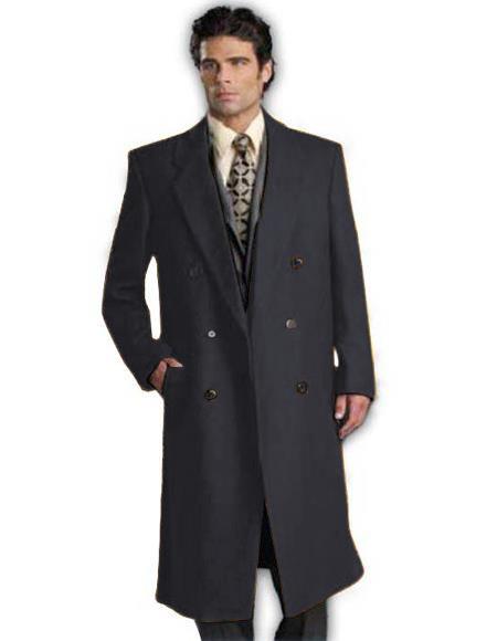 DBCoat Men's Wool Long Designer Men's Wool Men's Peacoat Sale Double Breasted Overcoat Style Full Length Charcoal