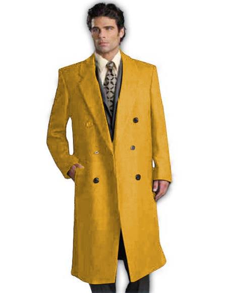 DBCoat Men's Wool Long Designer Men's Wool Men's Peacoat Sale Double Breasted Overcoat Style Full Length Gold