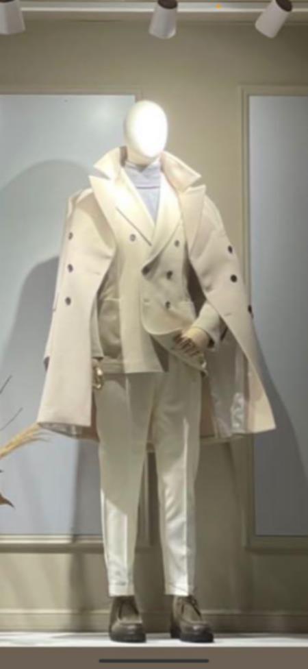 Mens Six Button Peak Lapel Suit Off-White