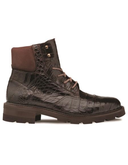 Brand: Mezlan Shoes For Men On Sale Mens Rugged Crocodile Lace Boot Brown