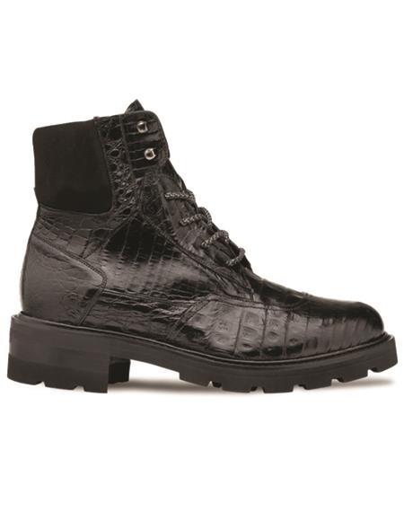 Brand: Mezlan Shoes For Men On Sale Mens Rugged Crocodile Lace Boot Black
