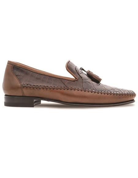 Brand: Mezlan Shoes For Men On Sale Mens Crocodile Contemporary Flex-Sole Exotic Tassel Dress Brown