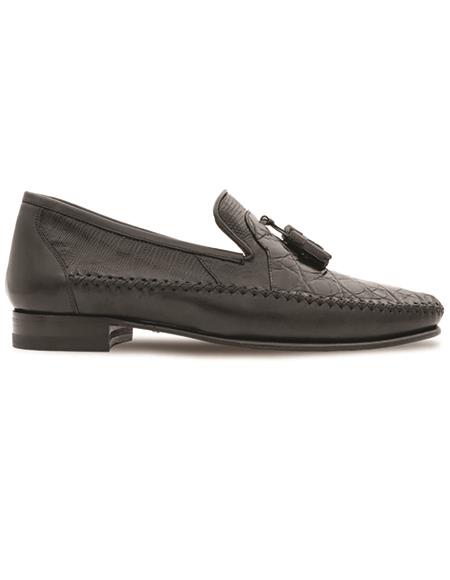 Brand: Mezlan Shoes For Men On Sale Mens Crocodile Contemporary Flex-Sole Exotic Tassel Dress Black