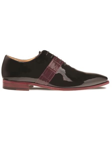 Brand: Mezlan Shoes For Men On Sale Mens Crocodile Whole Cut Oxford Black ~ Burgundy