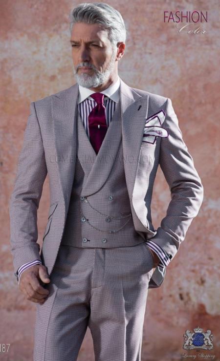 Houndstooth Suit - 100% Wool Fabric Suit - Business Suits - Vested Peak Lapel Suit - 100% Percent Wool Fabric Suit - Worsted Wool Business Suit