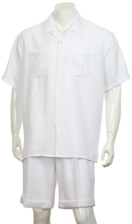 Mens Shorts Walking Suits Set Polyester White