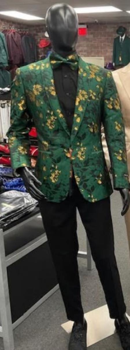 Emerald Green and Gold Tuxedo Dinner Jacket - Aguesta Green Blazer - Master Jacket Including Bowite