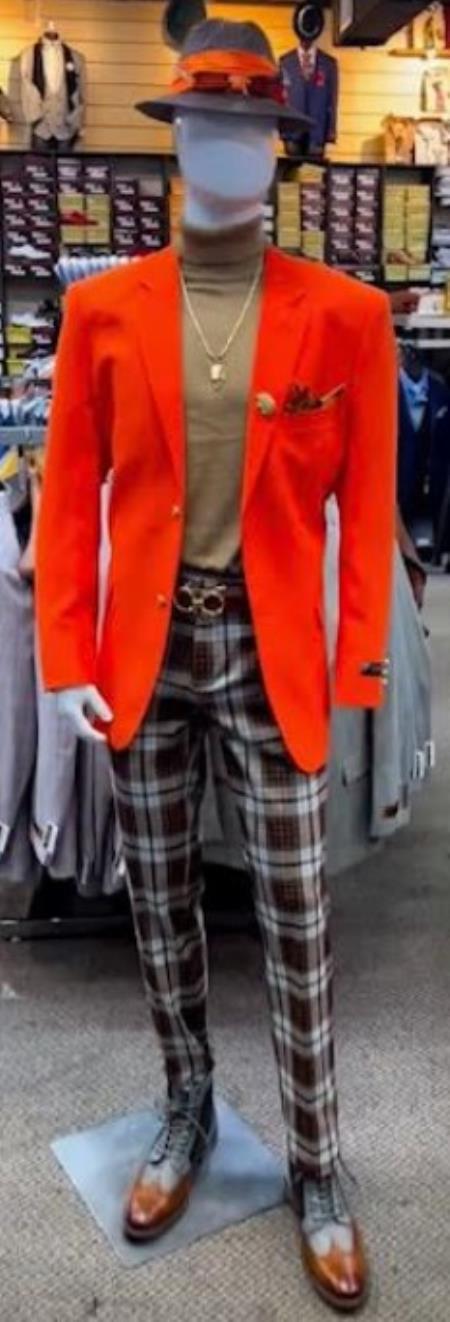 Mens Orange Blazer With Gold Buttons - Orange Sport Coat