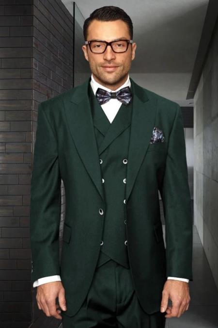 Big and Tall Suits - 100%  Wool Suit - Peak Lapel Classic Fit - Pleated Pants - Hunter Green