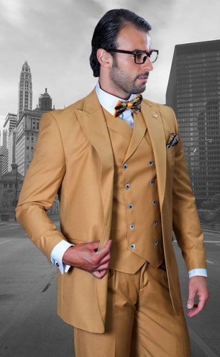Big and Tall Suits - 100%  Wool Suit - Peak Lapel Classic Fit - Pleated Pants - Camel
