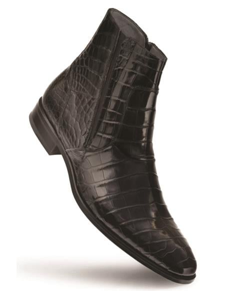 Brand: Mezlan Shoes For Men On Sale Mens Alligator Plain-Toe Dress Zipper Boot Black
