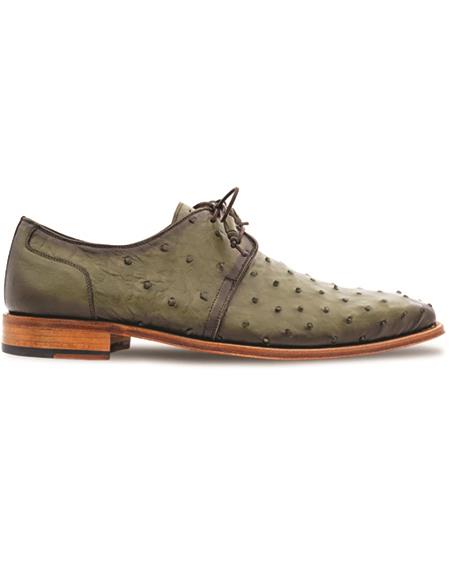 Brand: Mezlan Shoes For Men On Sale Plain Toe Derby Genuine Ostrich with Tassels Olive
