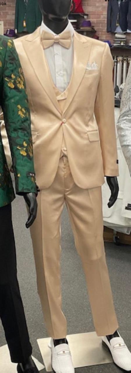 Champagne Suit - Light Gold Color Shiny Suit - Sateen Suit - Wedding Tuxedo Suit