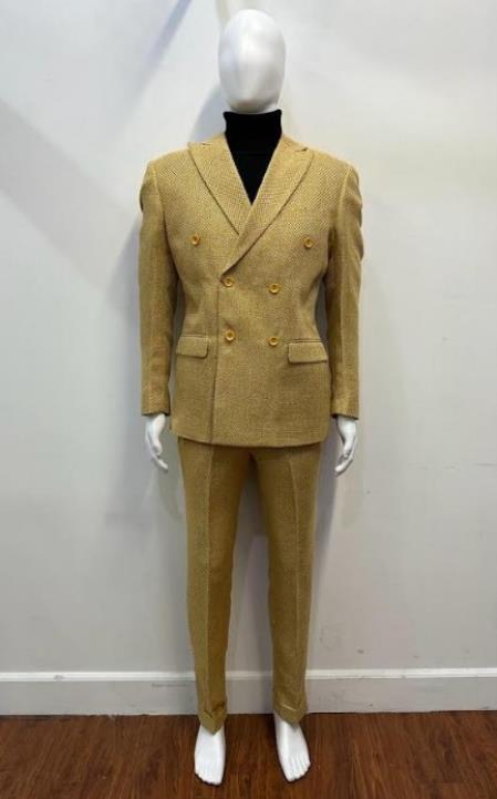 Mens Gold Double Breasted Suit - 1920s Style Camel Color Suit