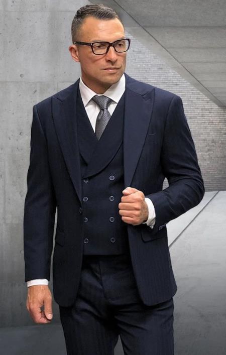 Statement Suit - Tone On Tone Pinstripe Suit - Shadow Stripe Suit - Wool Suit - 100% Percent Wool Fabric Suit - Worsted Wool Business Suit - 100% Percent Wool Fabric Suit - Worsted Wool Business Suit