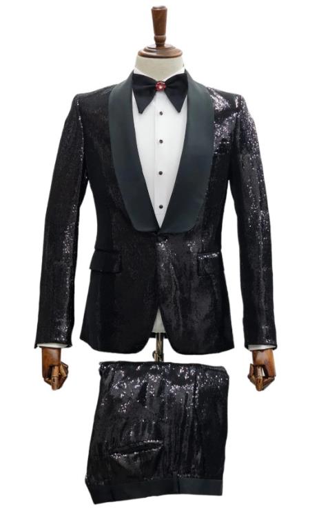 Giovanni Testi Suits - Giovanni Tuxedo Sequin Suit - Shiny Tuxedos - Prom and Wedding Suit - Black