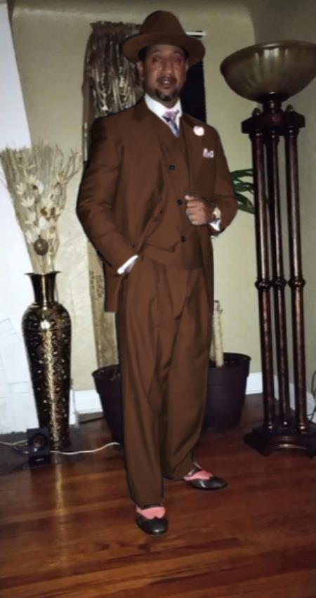 Wide Leg Pleated Pants Pants - 100% Wool Suit - Double Breasted Vest Peak Lapel - Classic Fit Suit - Vested Suit - Brown