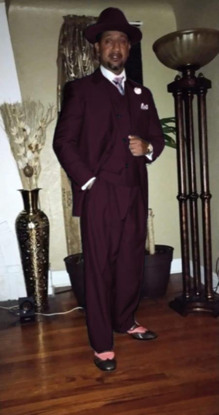 Wide Leg Pleated Pants Pants - 100% Wool Suit - Double Breasted Vest Peak Lapel - Classic Fit Suit - Vested Suit - Burgundy