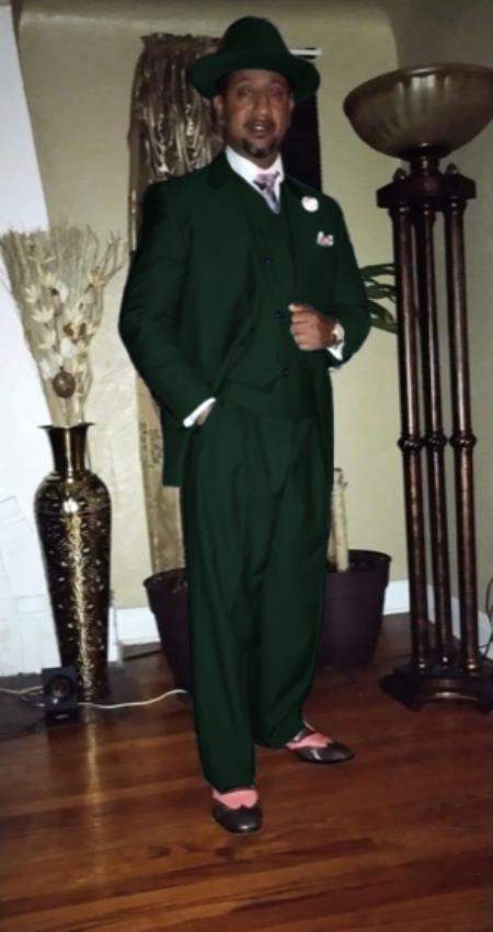 Wide Leg Pleated Pants Pants - 100% Wool Suit - Double Breasted Vest Peak Lapel - Classic Fit Suit - Vested Suit - Hunter Green