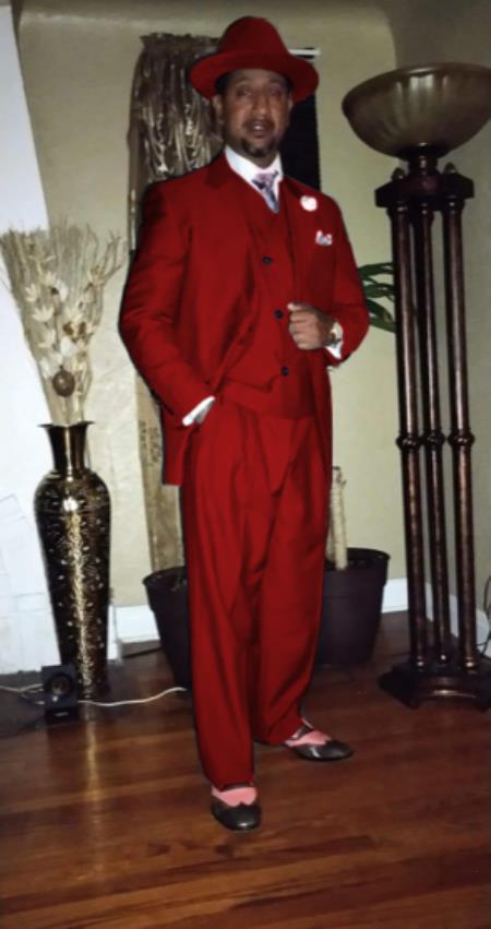 Wide Leg Pleated Pants Pants - 100% Wool Suit - Double Breasted Vest Peak Lapel - Classic Fit Suit - Vested Suit - Red