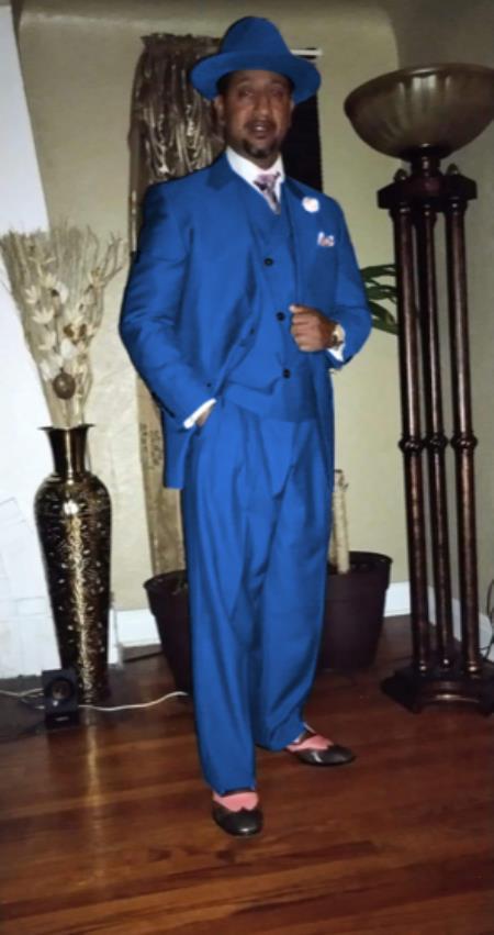 Wide Leg Pleated Pants Pants - 100% Wool Suit - Double Breasted Vest Peak Lapel - Classic Fit Suit - Vested Suit - Sapphire