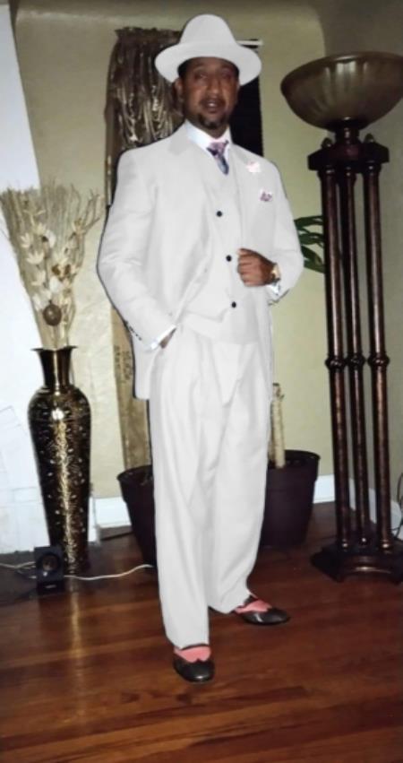 Wide Leg Pleated Pants Pants - 100% Wool Suit - Double Breasted Vest Peak Lapel - Classic Fit Suit - Vested Suit - White