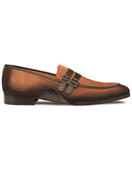 Brand: Mezlan Shoes For Men On Sale Suede - Lizard Double Strap Loafer - Sport ~ Brown
