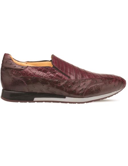 Brand: Mezlan Shoes For Men On Sale Crocodile, Ostrich, and Lizard Slip-On Sneaker Burgundy