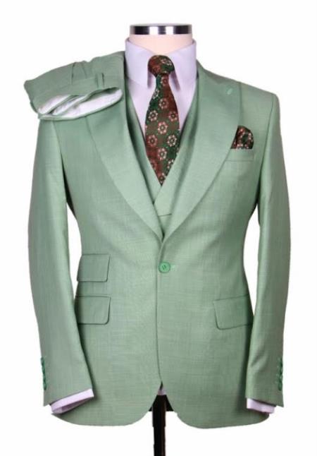 Summer Suit - Sage Green Suit - Double Breasted Vest - Light Green Suit Wool Suit - Ticket Pocket - 100% Percent Wool Fabric Suit - Worsted Wool Business Suit