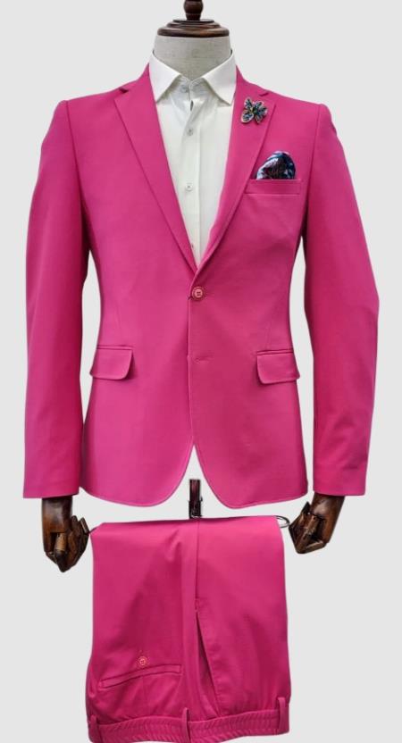 Gianni Testi Suit - Ultra Slim Suit - Stretch Fabric Suit Hot Pink