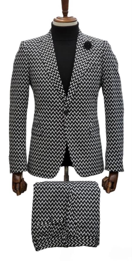Gianni Testi Suit - Ultra Slim Suit - Stretch Fabric Suit Black ~ White