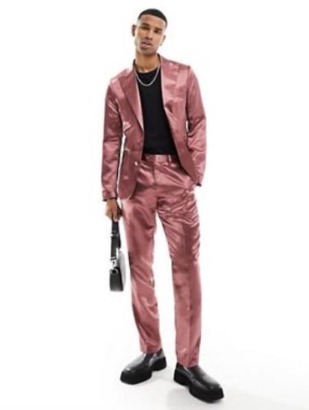 Shiny Prom Wedding Suit - Sateen Suit - Mens Metallic Flashy Fabric Purple Suit