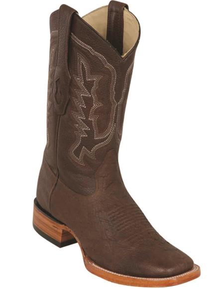 Brown Square Toe Smooth Ostrich Cowboy Boots