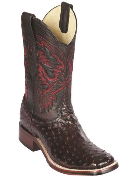 Black Cherry Ostrich Square Toe Western Boots