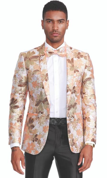 Mens One Button Slim Fit Prom Tuxedo Jacket in Peach and Ora