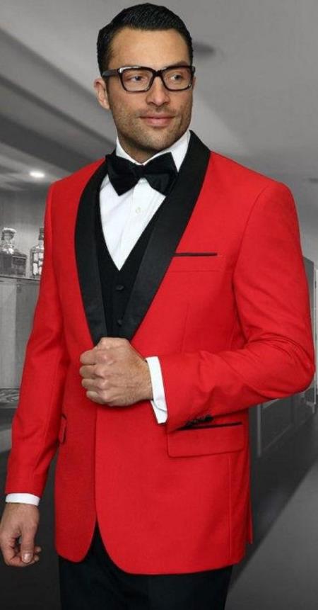 Red Tuxedo Plus Black Pants and Black Vest - Wedding and Prom Tuxedo Suit